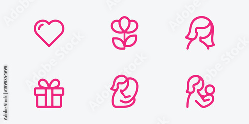 Mother's Day and Family Line Art Icon Set