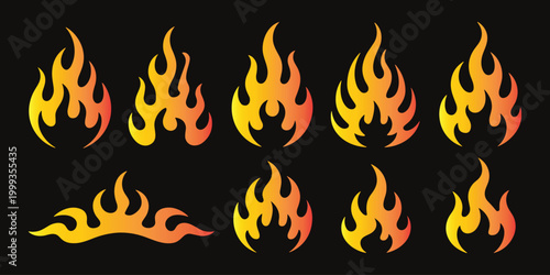 Collection of vibrant orange and yellow flame icons