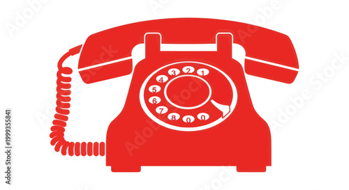Retro Rotary Dial Telephone, Vintage Communication Device, Red Silhouette