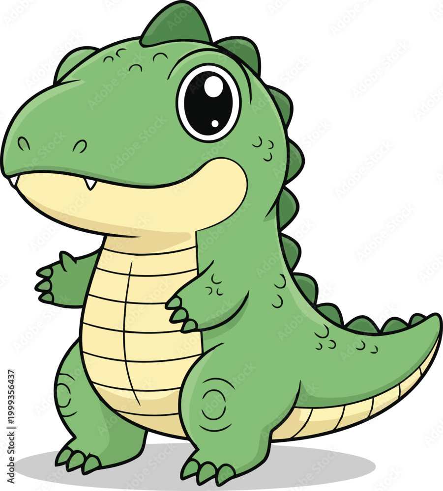 Naklejka premium Cute Kawaii Baby Dinosaur Vector, Adorable T-Rex Character Illustration for Kids Nursery Decor, Jurassic Themed Stickers and Apparel