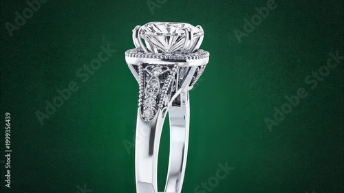 Diamond engagement ring with large clear diamond on silver band
