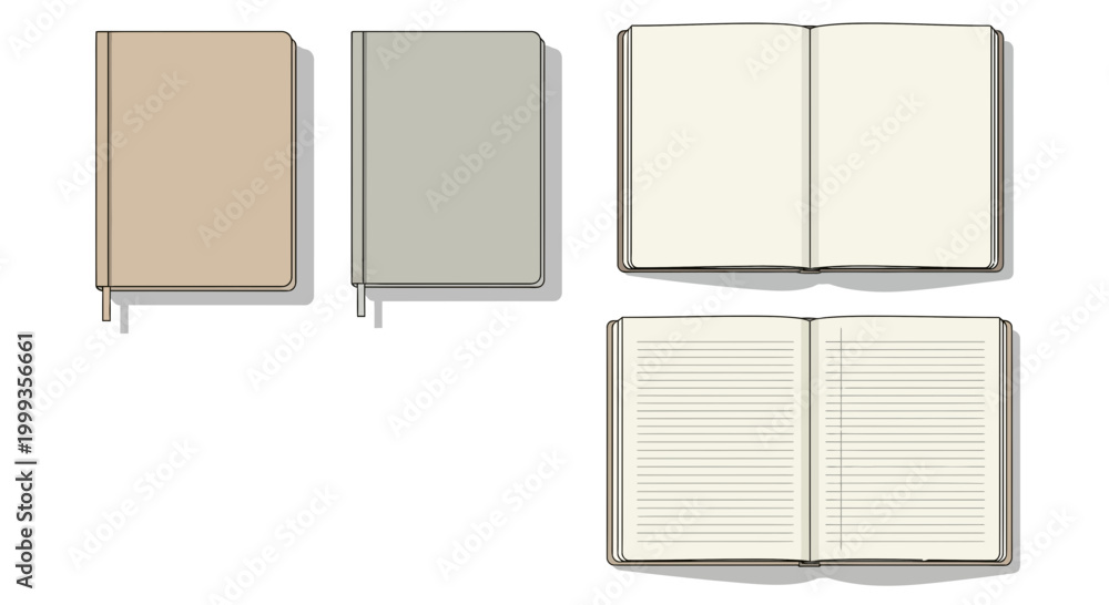 Fototapeta premium Open and Closed Notebooks Collection - Blank Pages and Lined Paper