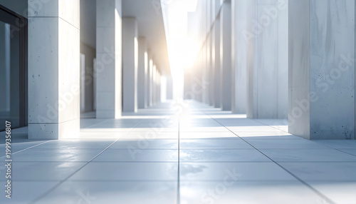 Minimalist modern architecture corridor with concrete pillars and bright light