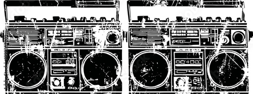 Retro boombox stereo set with cassette player and speakers, vintage music device illustration