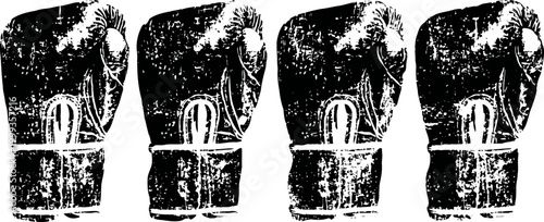 set of vintage boxing gloves illustrations with distressed texture, sport fitness equipment design