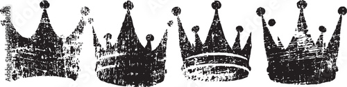 Grunge black crowns set four vintage distressed crown silhouettes with textured rough