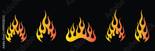 Collection of vibrant flame icons in yellow and orange hues
