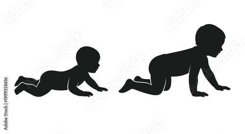 two babies crawling silhouette high quality professional detailed
