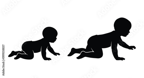 two crawling babies silhouette high quality professional detailed