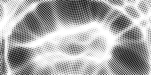 Bold monochrome halftone background of black circular dots forming a radial gradient, centered text FUTURISTIC HALFTONE, modern abstract design with high contrast for digital, data, soundwave visual