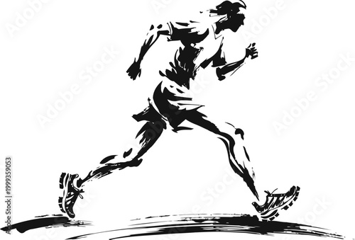 Dynamic running man silhouette in motion, athletic fitness and speed concept illustration
