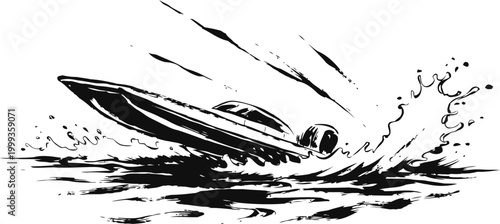 Speedboat racing fast on water with powerful splashing and dynamic motion illustration
