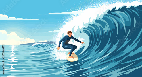 Surfer Riding a Large Ocean Wave, Ocean Sports, Summer Vacation