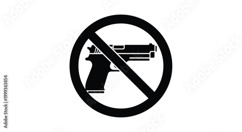 Black and white no guns allowed sign featuring a handgun inside a prohibited circle symbol for safety and security.