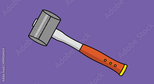 Modern rubber mallet hammer with a gray head and orange wooden handle set against a vibrant purple solid background.