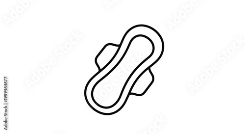 Simple black and white outline illustration of a feminine sanitary napkin or menstrual pad isolated on a plain background.