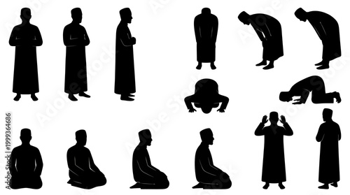 Black  White Silhouettes of Man Praying in Islamic Tradition