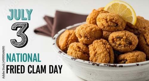 Fried clam dish with lemon slices for July 3rd National Fried Clam Day celebration