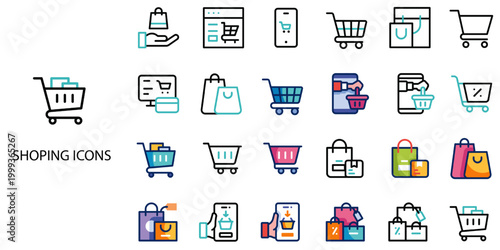 Shoping simple concept 24 color icons set .Vector illustration.