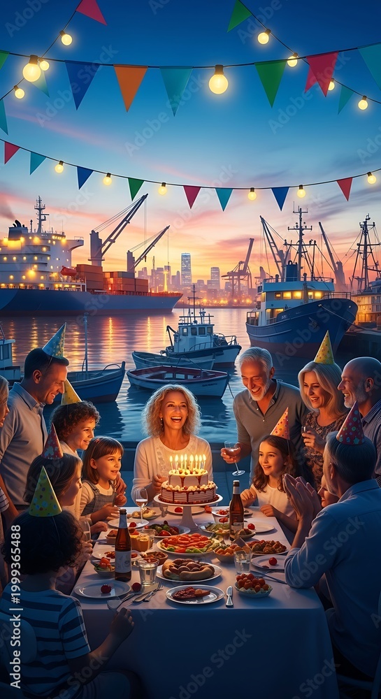 Naklejka premium Birthday party by the harbor.