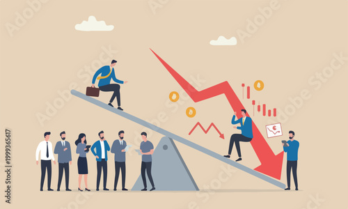Stock,pink bank meeting teams together bear market concept, businessman sitting on seesaw red arrow pointing down as investment loss
