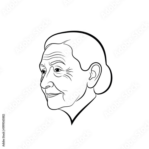 Line Art Portrait of an Elderly Woman in Profile.