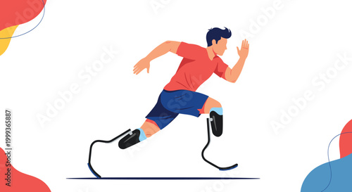 Athlete with carbon fiber prosthetic legs running at high speed on a track, showcasing the incredible power of para-sports athletes.