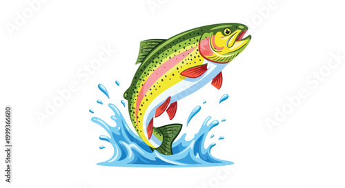 Jumping Rainbow Trout Fish in Water Splash