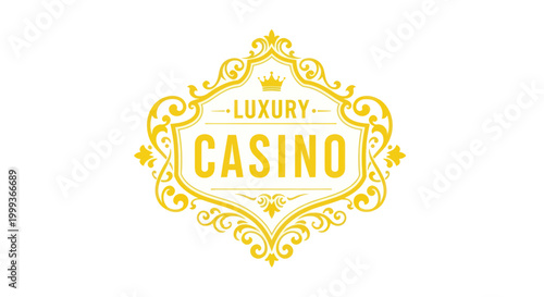 Luxury Casino Emblem with Crown and Ornate Scrollwork - Golden Design