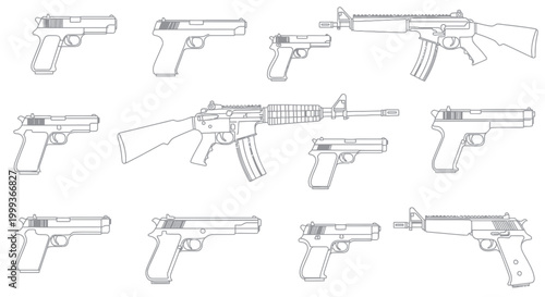 Outline Collection of Various Firearms and Handguns
