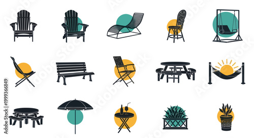 Outdoor Furniture Collection: Chairs, Tables, Umbrella, Hammock
