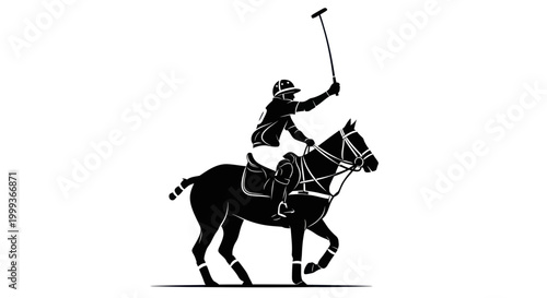 Polo Player Silhouette on Horseback with Mallet