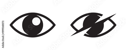 Open eye icon representing visibility and an eye with a lightning bolt signifying hidden status.