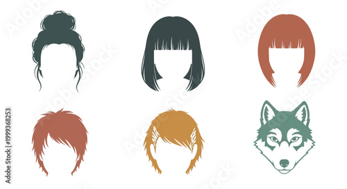 Hair styles and wolf face icons.