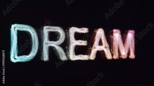 Inspirational word DREAM in glowing neon lights