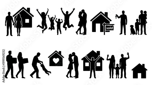 Happy family moving into new house, real estate home buying