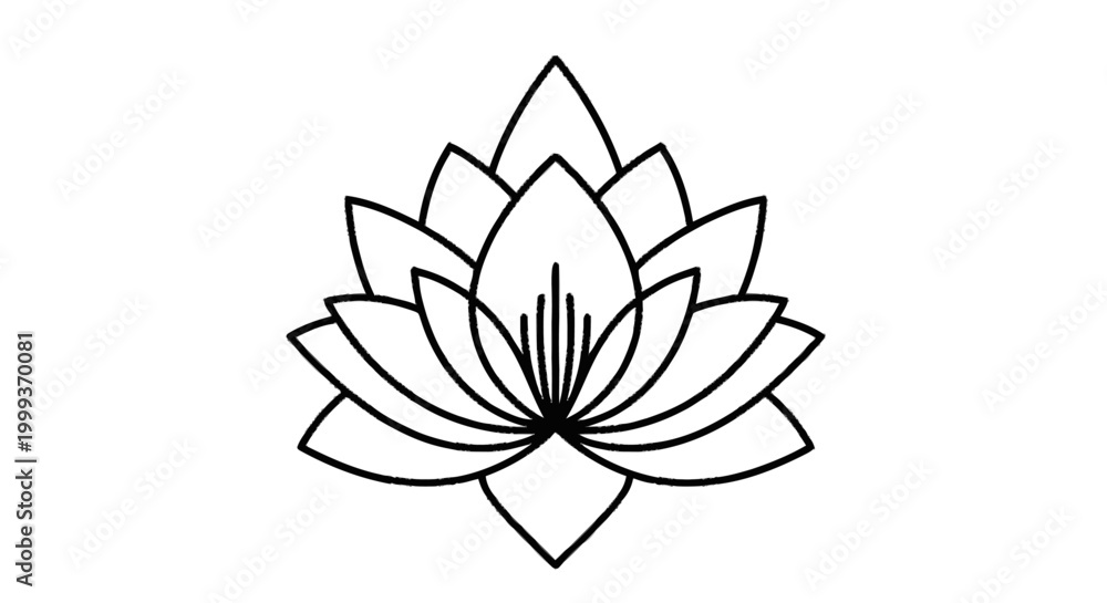 Obraz premium Elegant monochrome line art illustration of a lotus flower, a timeless symbol representing purity, spiritual growth, tranquility, and harmony, perfect for modern design and wellness themes