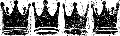 grunge black crown symbols with distressed texture vintage royal heraldic design elements for decorative use
