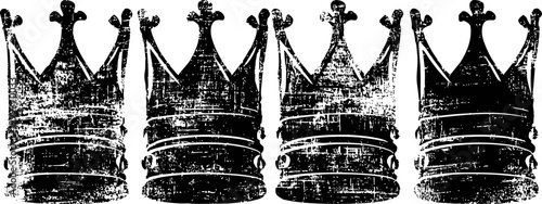 Vintage black crowns pattern with grunge texture antique royal design with worn and distressed effect