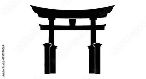 Tableau sur toile Minimalist black silhouette illustration of a traditional Japanese Shinto shrine