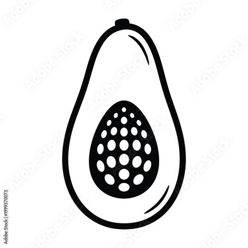 Halved avocado with pit illustration on white background