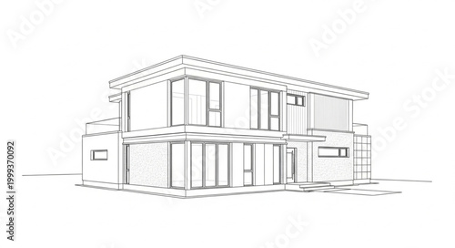 Modern Two-Story Residential House with Large Windows.