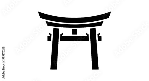 Foto Black and white silhouette of a Shinto shrine gate, a traditional Japanese archi