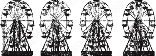 Vintage ferris wheel silhouette with multiple views on white background