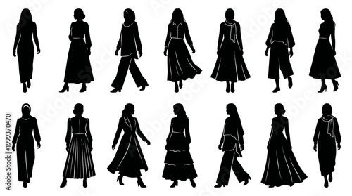 Diverse Women's Fashion Silhouettes Vector Illustration - Modest Clothing  Modern Styles