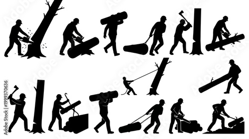 Lumberjack Silhouettes: Logging Trees and Timber Industry Icons