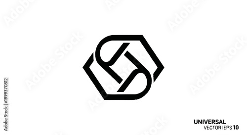 Abstract Universal Unity Symbol in Black A Modern Geometric Emblem Representing Connection and Integration within a Sleek Hexagonal Design