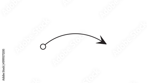 Minimalist Curved Workflow Arrow Vector Icon with Editable Stroke. A clean black line illustration on a white background representing progress, direction, and movement for UI design and business.