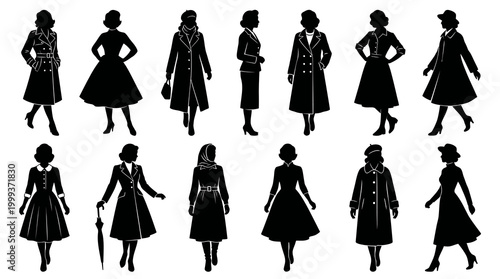Black and White Silhouette Collection of Women's Fashion Outfits