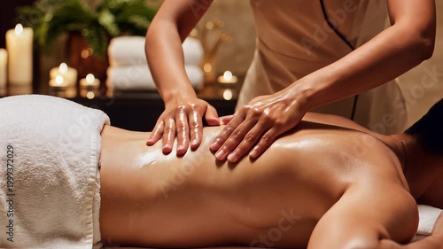 Luxury wellness spa back massage treatment with essential oils